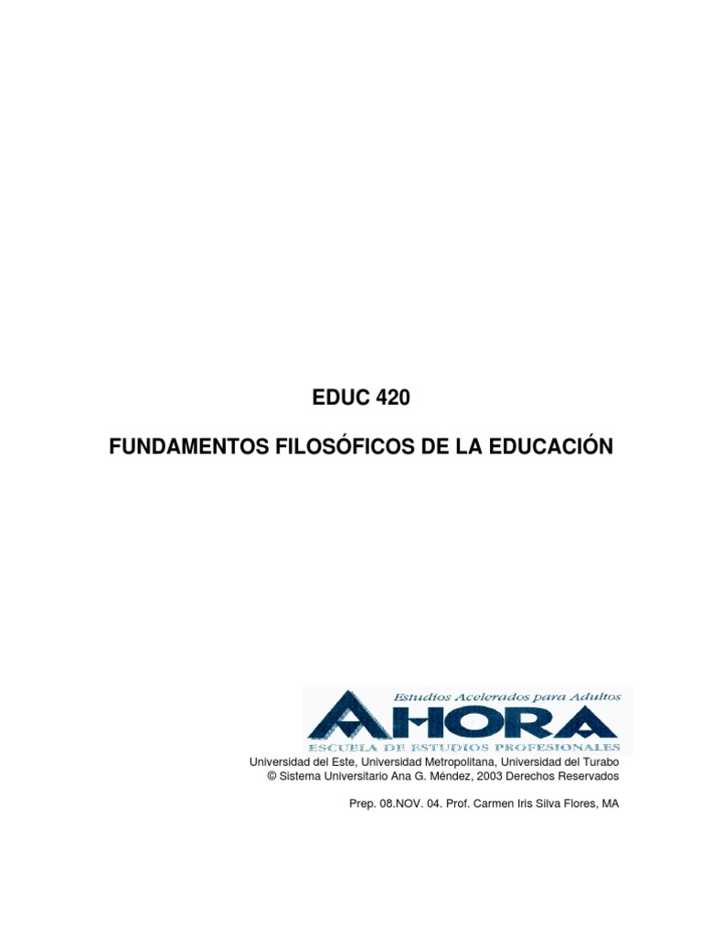 Fundamentos Filosoficos de La Eucacion PDF | PDF | Evaluación ...