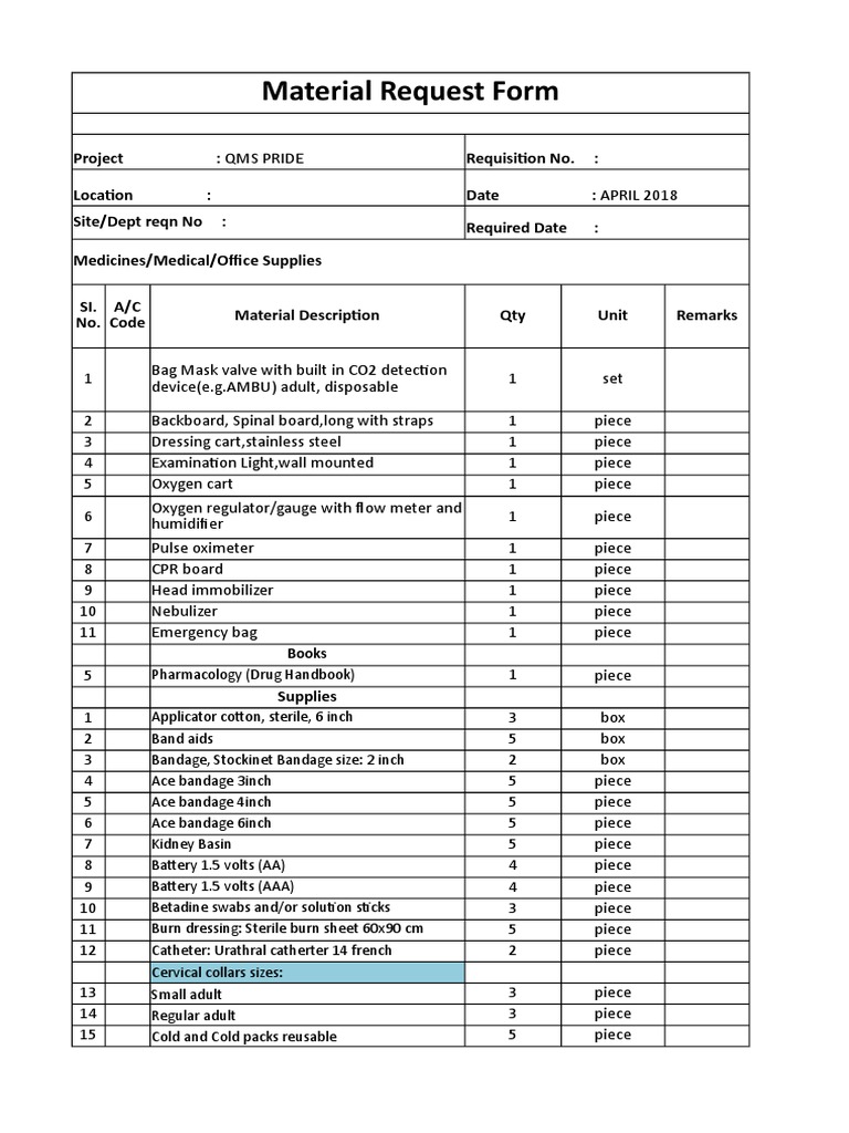 Medical Supplies Requisition Form | PDF | Medicine | Nature