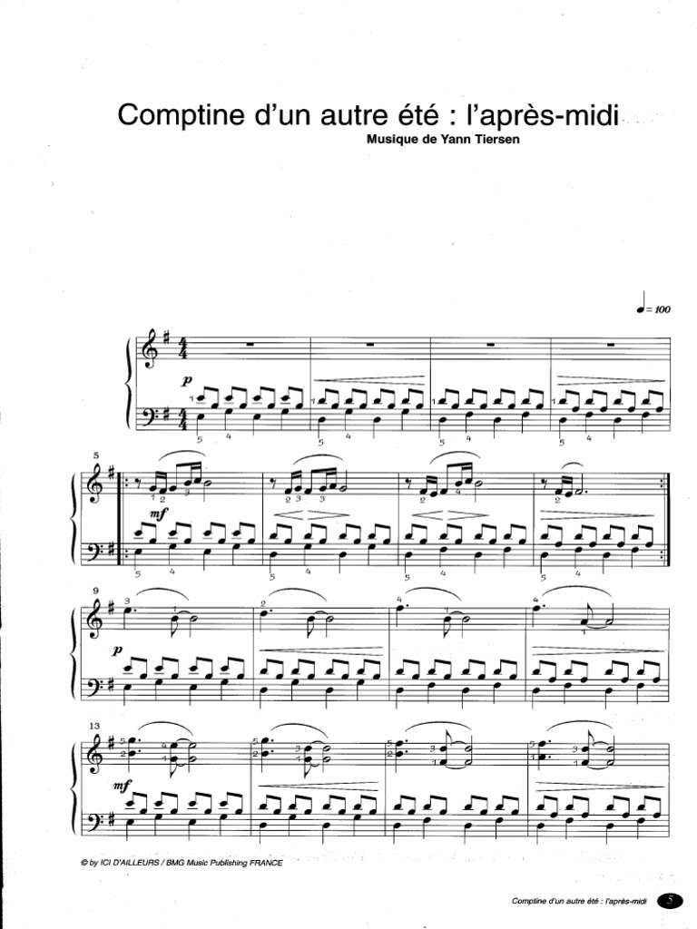 Comptine D Un Autre Ete Die Fabelhafte Welt Der Amelie Piano