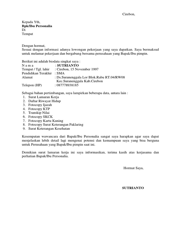 Surat Lamaran Pekerjaan