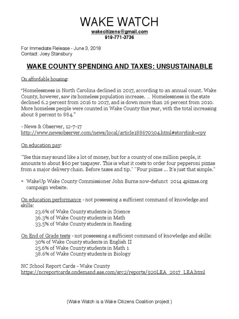 For Immediate Release Wake County Budget Unsustainable, 6318 PDF