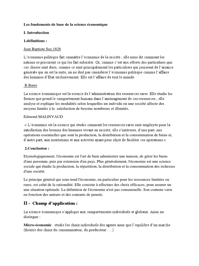 Les Fondements De Base De La Science Economique Prolongement Valeur Economie Ecole Neo Classique