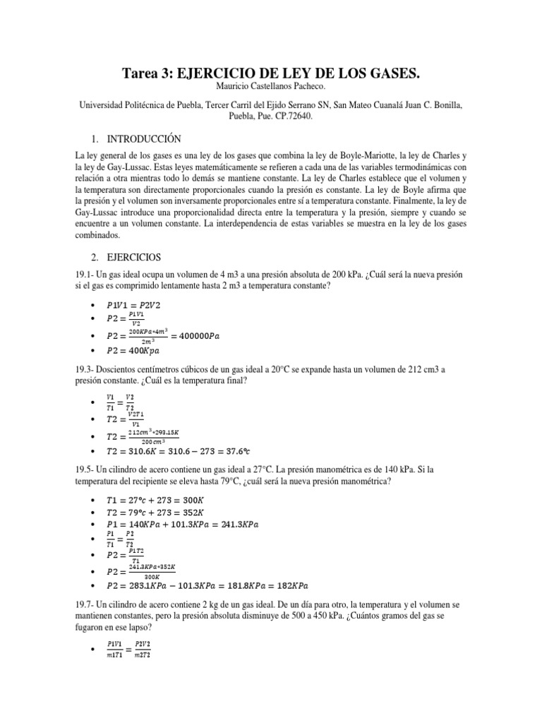 Ejercicios de Leyes de Gases Ideales | PDF | Gases | Mole (Unidad)