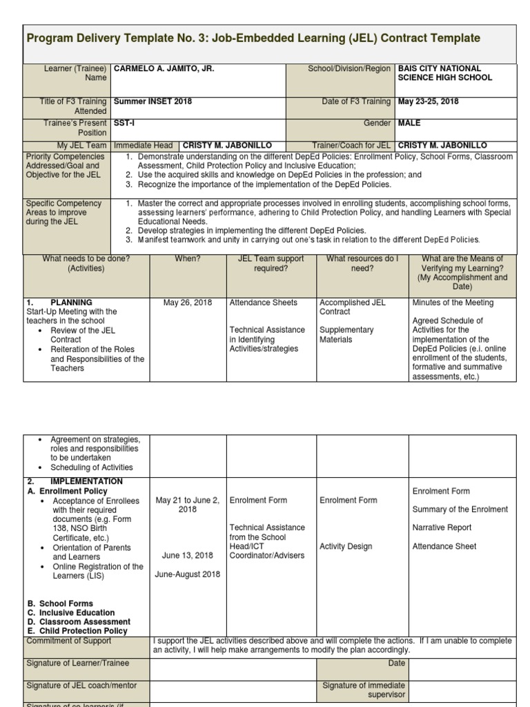 Jel Contract Sample Inset Pdf Educational Assessment Inclusion Education