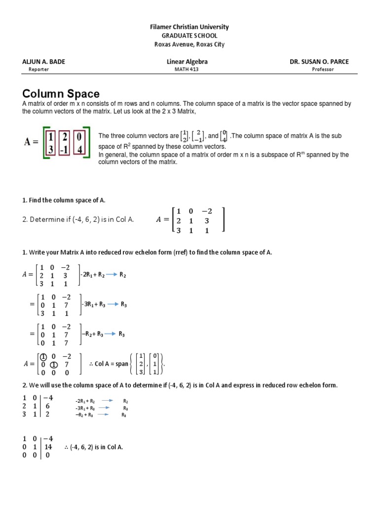 Linear Algebra: Column Space Analysis | PDF