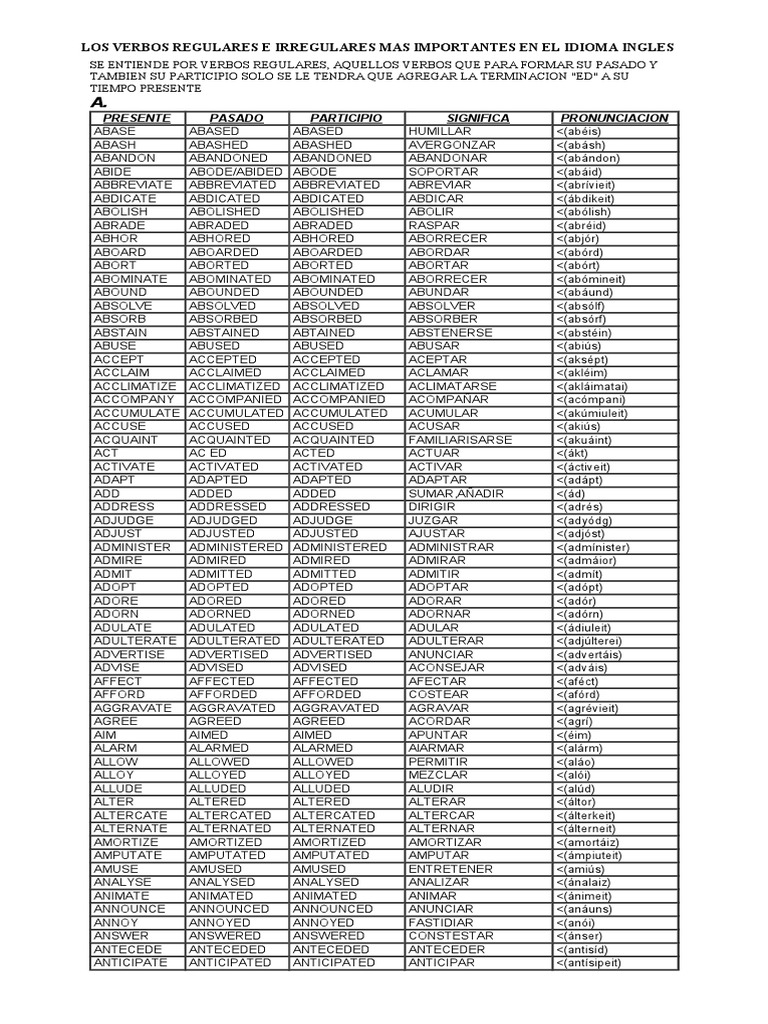 Todos Los Verbos de Ingles Regulares e Irregulares 120525022849
