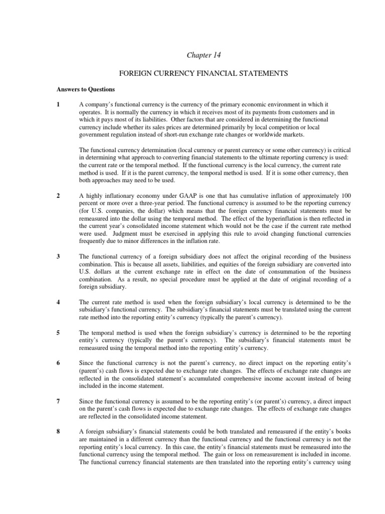 Foreign Currency Financial Statements Answers To Questions 1 PDF