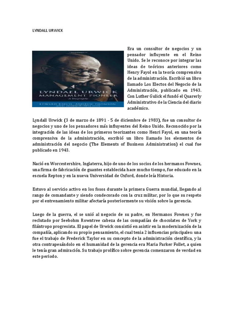 Aportaciones de Lyndall Urwick a la administración | PDF | Science ...
