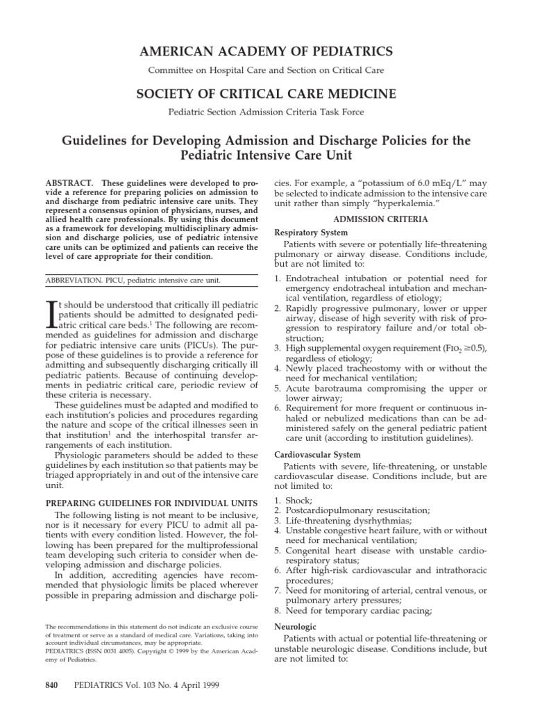 American Academy of Pediatrics ABBREVIATION. PICU, Pediatric Intensive