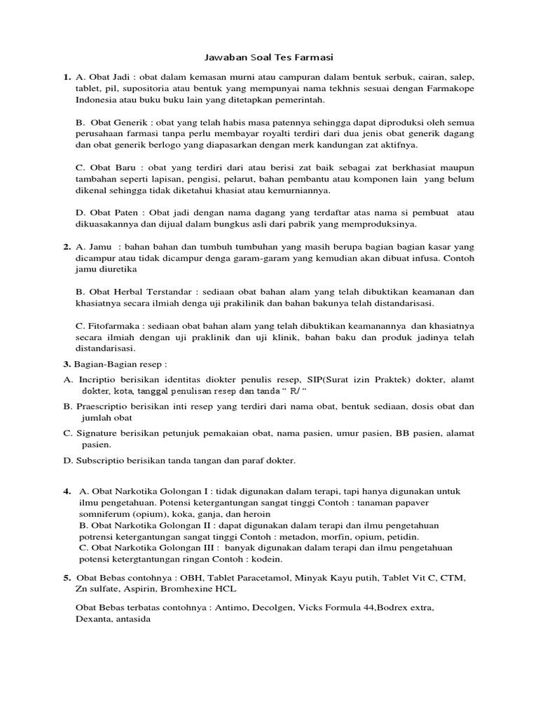 Jawaban Soal Tes Farmasi Pdf