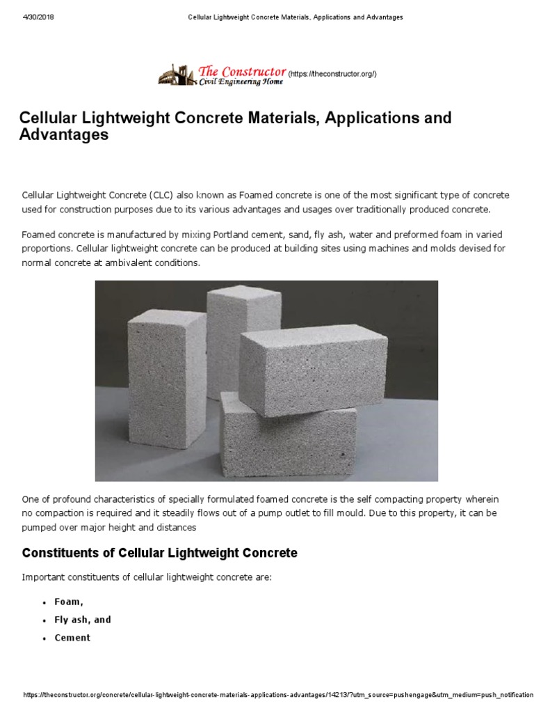 Cellular Lightweight Concrete Materials Applications And Advantages
