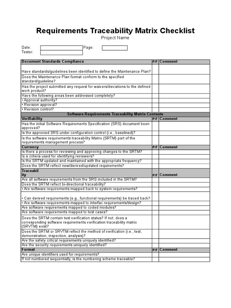 Requirements Traceability Matrix Checklist | PDF | Verification And  Validation | Information Technology Management