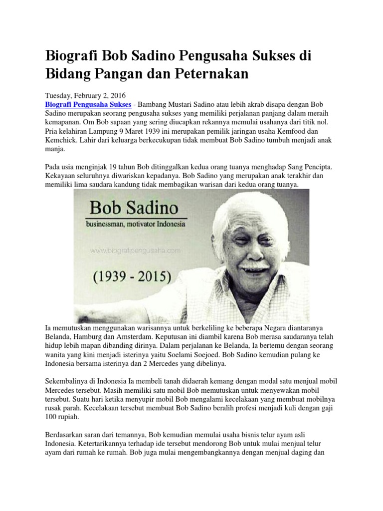 Biografi Bob Sadino Pengusaha Sukses Di Bidang Pangan Dan Peternakan