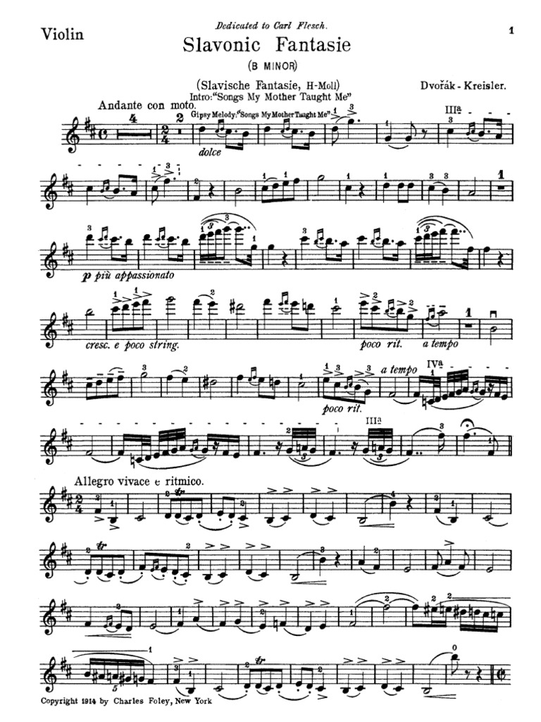 KREISLER Slavonic Fantasie in B Minor Dvorak | PDF