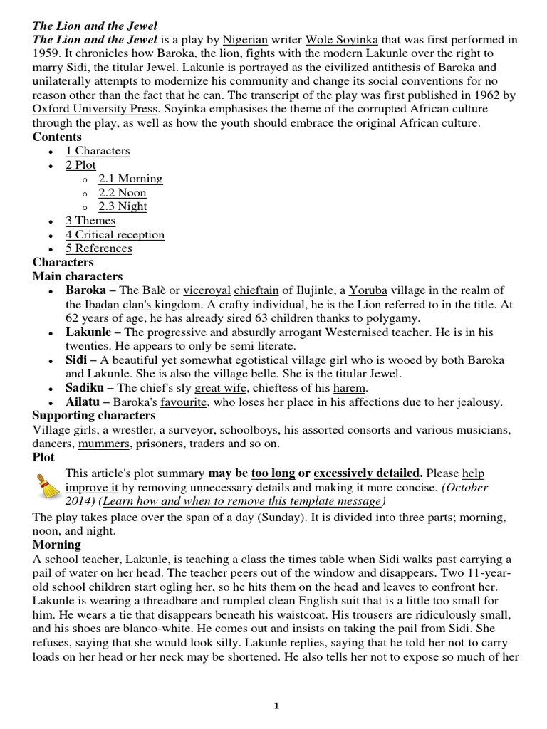 The Lion and The Jewel Analysis PDF