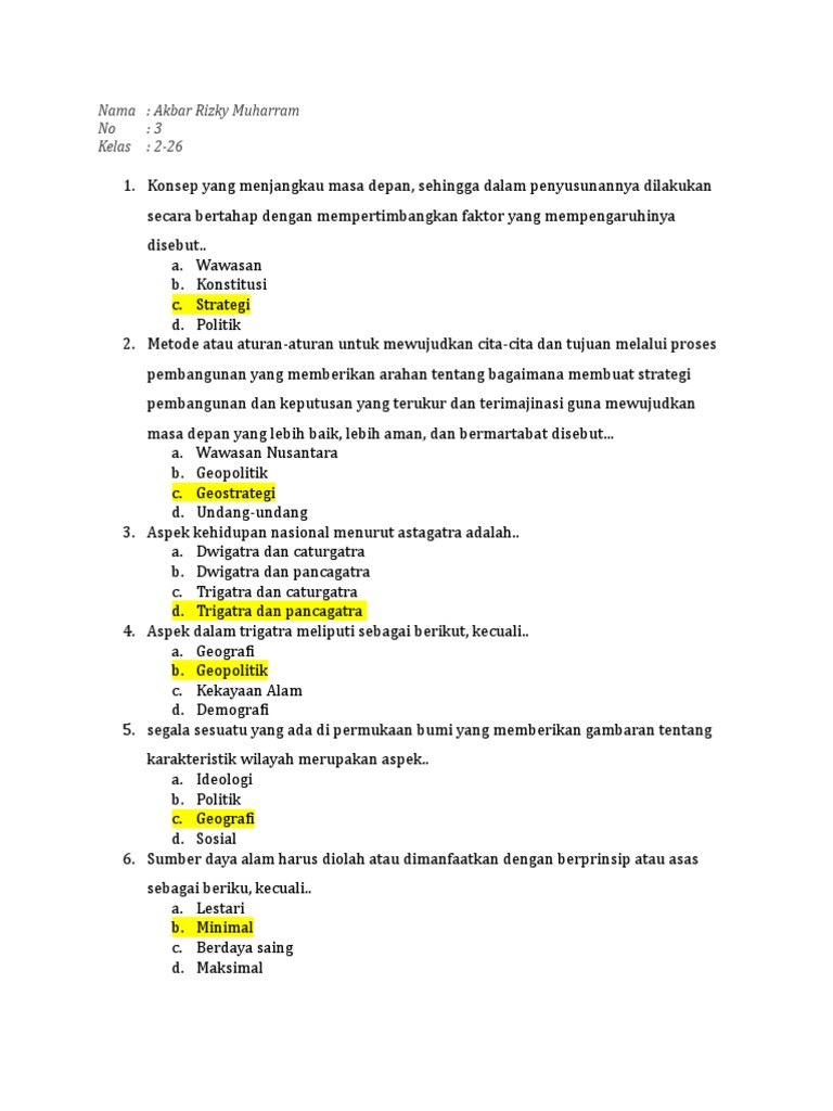 Soal Pkn Ketahanan Nasional