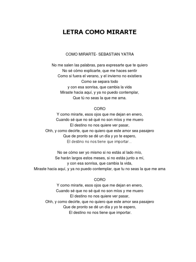 Letra Como Mirarte