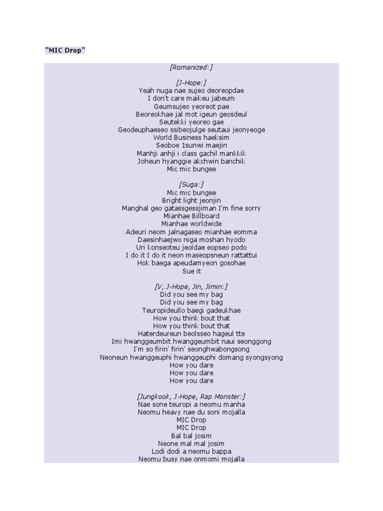 "MIC Drop" (Romanized) (JHope) PDF