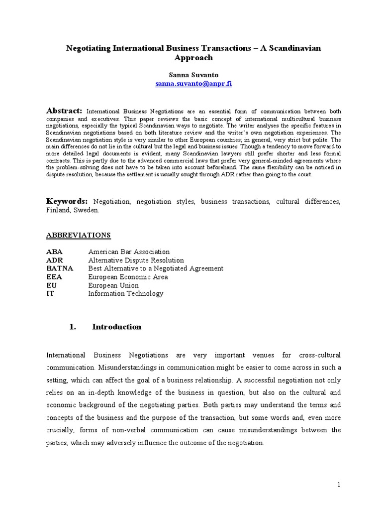 Scandinavian Style in International Negotiations | PDF | Negotiation ...