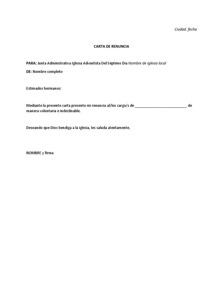 Modelo De Carta De Renuncia De Cargo Directivo Vários Modelos