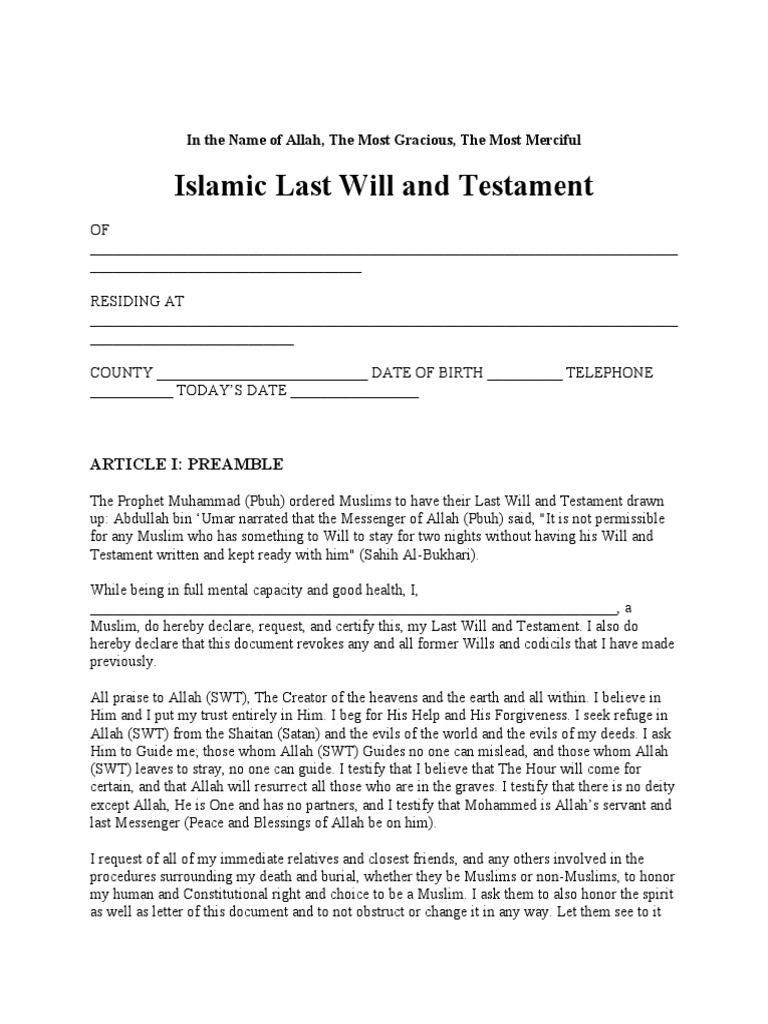 islamic last will form - english | pdf | will and testament