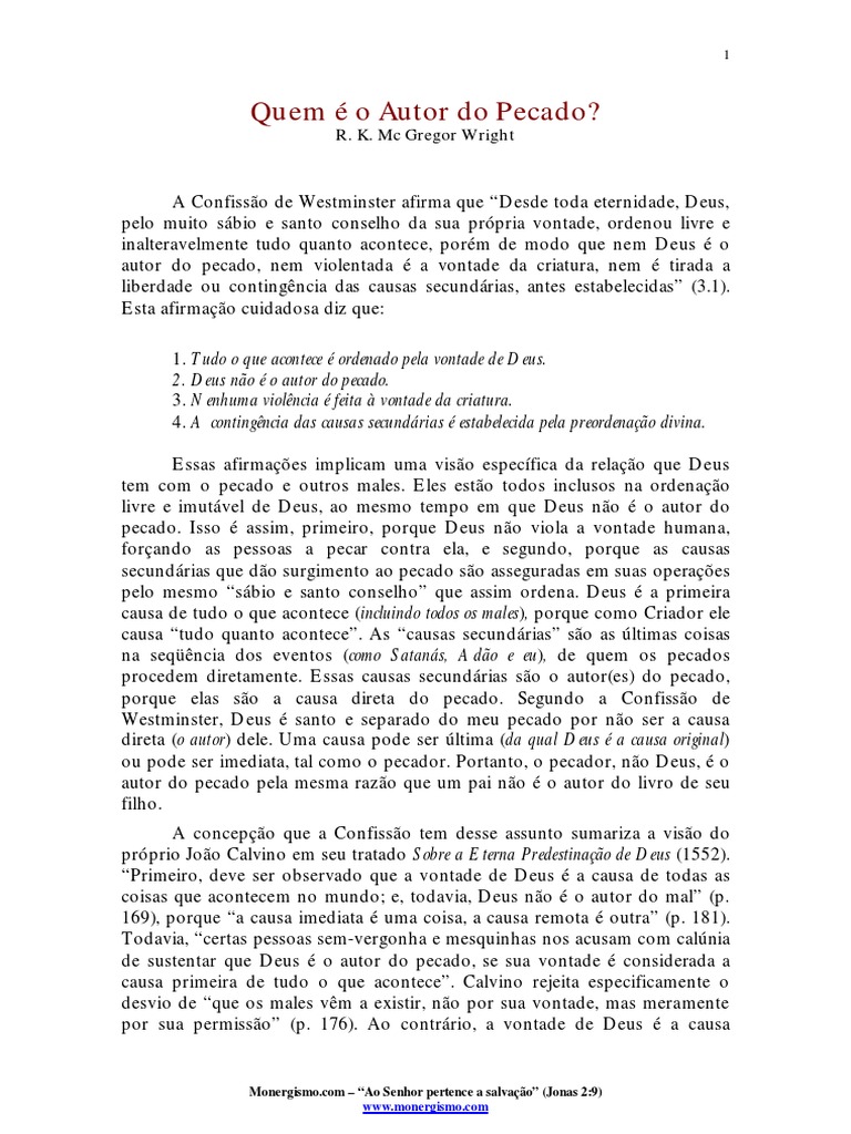 Quem É o Autor Do Pecado PDF | Download grátis PDF | João Calvino | Deus