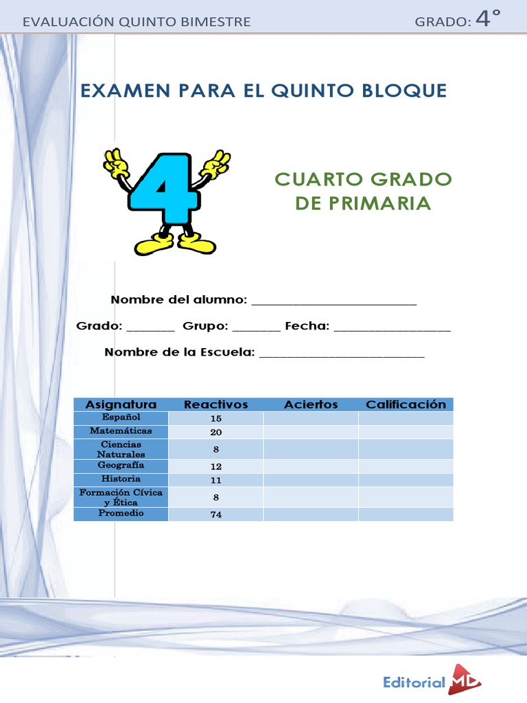 Examen 4° Grado Bloque 5 PDF Luna Tierra