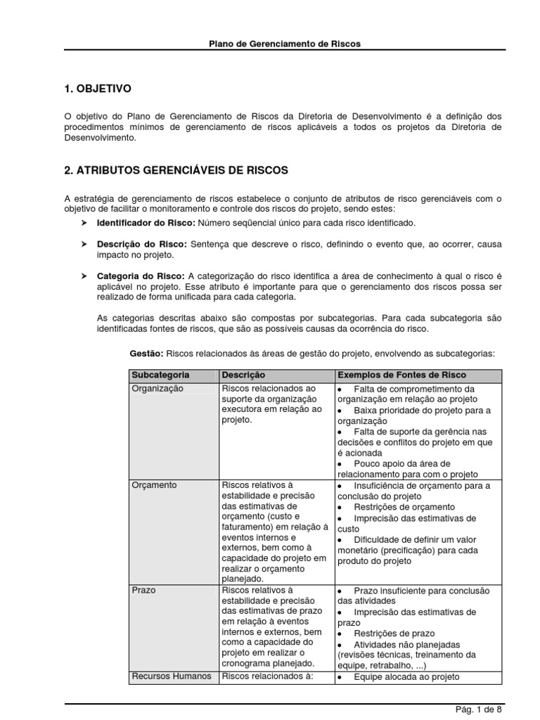 Modelo de Plano de Gerenciamento de Riscos | PDF | Gestão de projetos ...