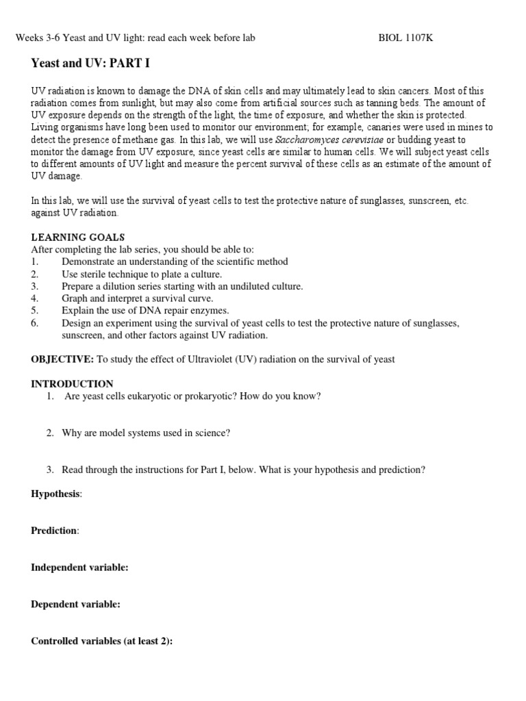 Week 3 6 Effect Of Uv On Yeast S18 Pdf Ultraviolet Experiment