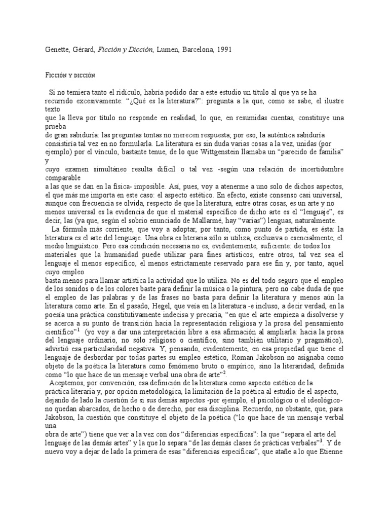 Genette G - Ficción y Dicción | PDF | Poesía | Poética (Aristóteles)