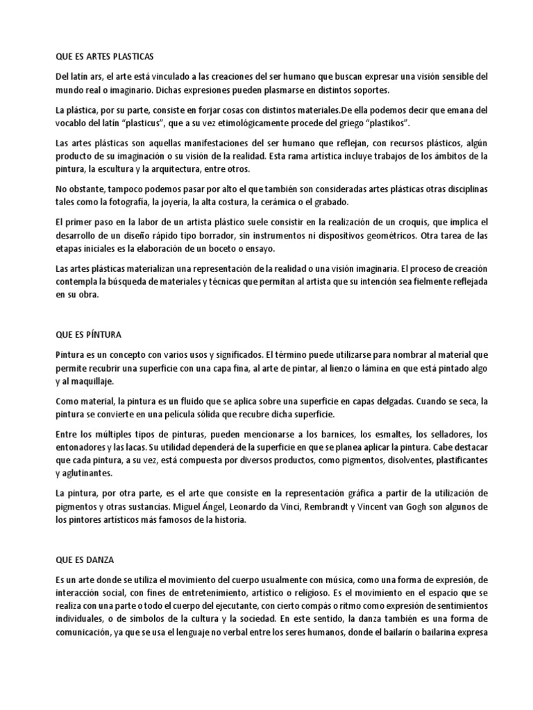 Definición de Artes Plásticas y Pintura | PDF | Bailes | Pinturas