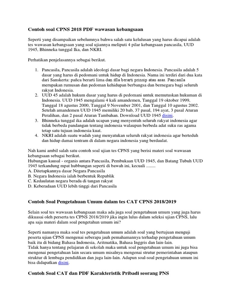 Contoh Soal Cpns 2018 Pdf Wawasan Kebangsaan