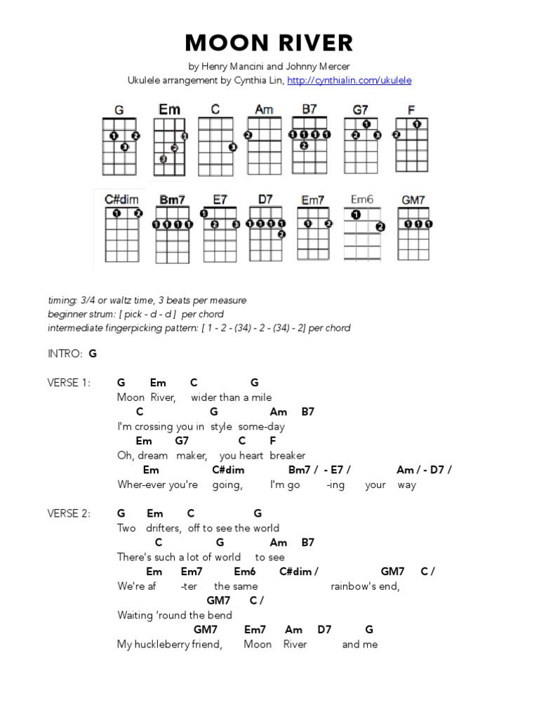 Moon River Ukulele Chord Chart Pdf String Instruments Musical Techniques