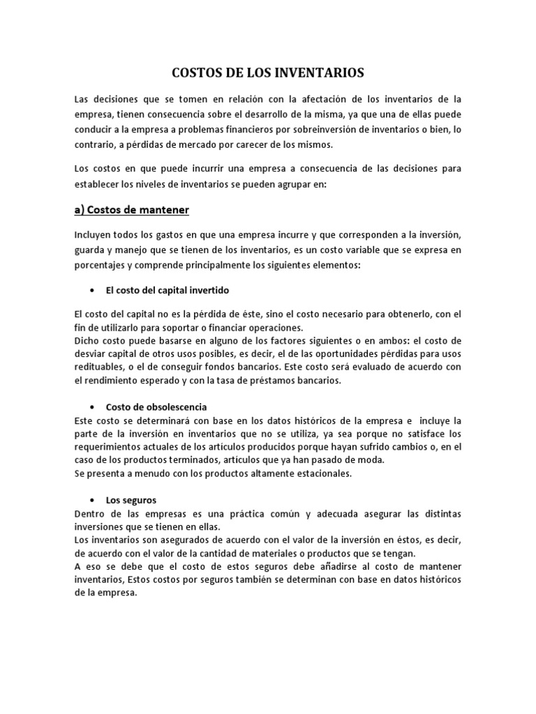 Costos de Inventarios y su Impacto | PDF | Costo | Capital (economía)