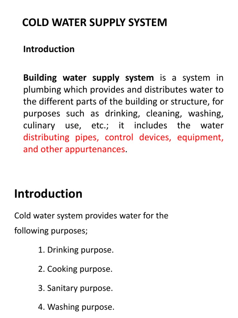 Cold Water Supply System Overview | PDF | Tap (Valve) | Pipe (Fluid ...