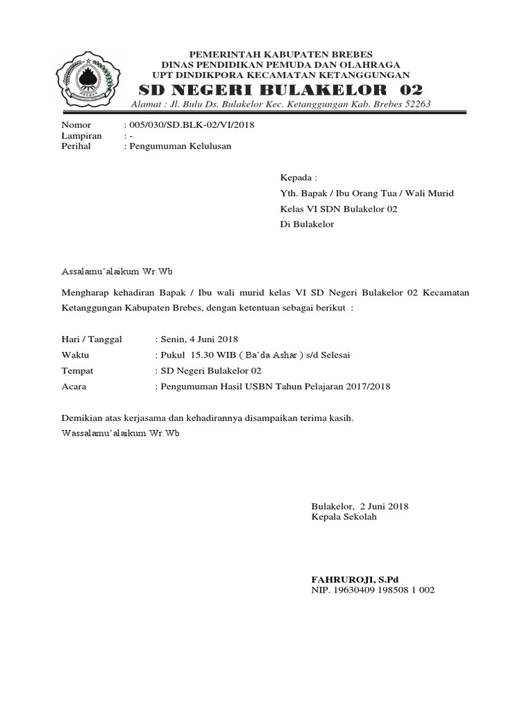 Surat Undangan Wali Murid