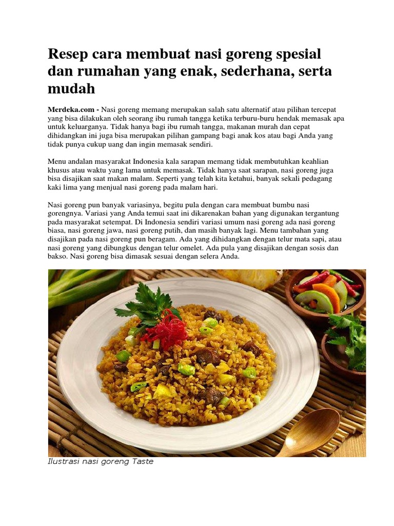 Resep Cara Membuat Nasi Goreng Spesial Dan Rumahan Yang Enak
