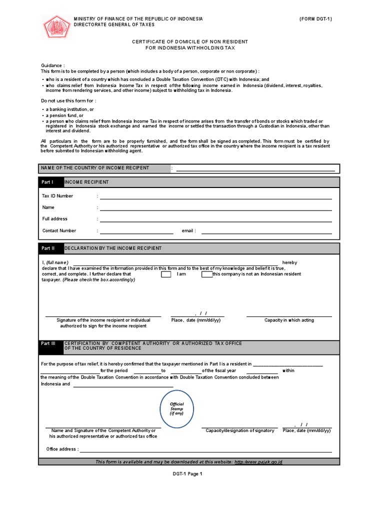 DGT Form Withholding Tax Double Taxation