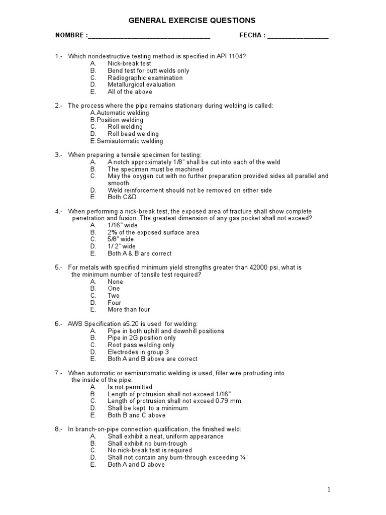 Questions Api 1104 Initial Pdf Welding Construction