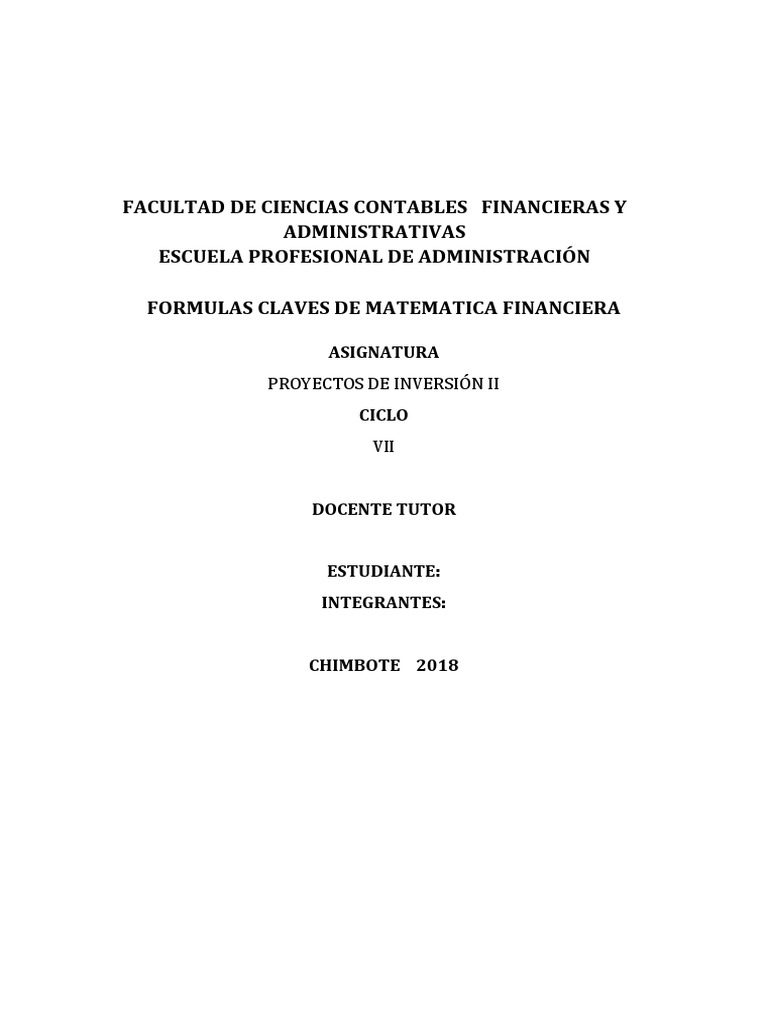 Formulas Claves de Matematica Financiera PDF | PDF | Finanzas ...