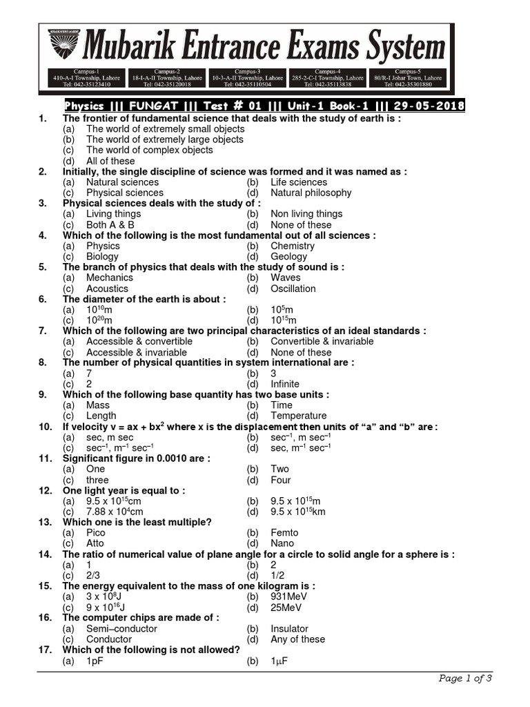 1st Year Computer Science Mcqs Chapter 1 Pdf Torque Physics