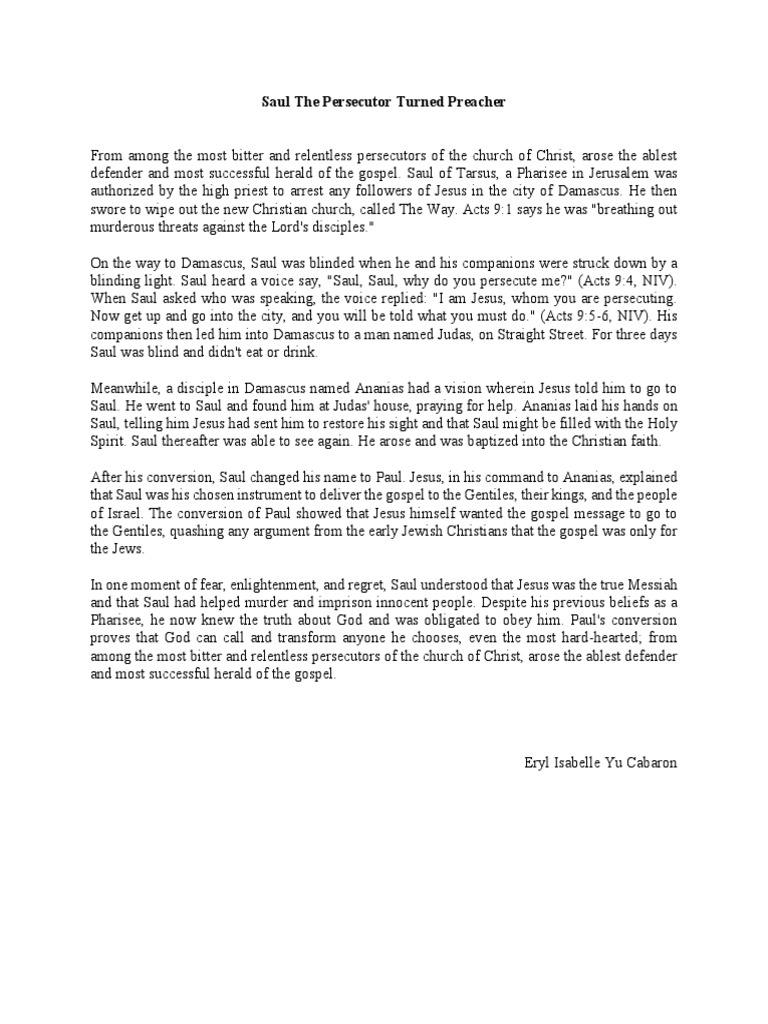 Saul: From Persecutor to Preacher | PDF | Paul The Apostle | Acts Of ...