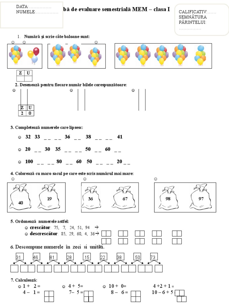 Evaluare Finala Mem Cls 1 | PDF
