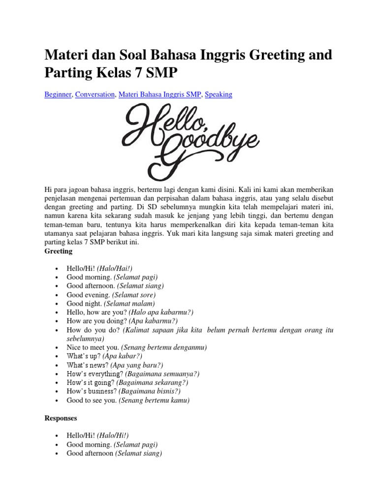 Materi Bhs Inggris Kls 7 Pdf