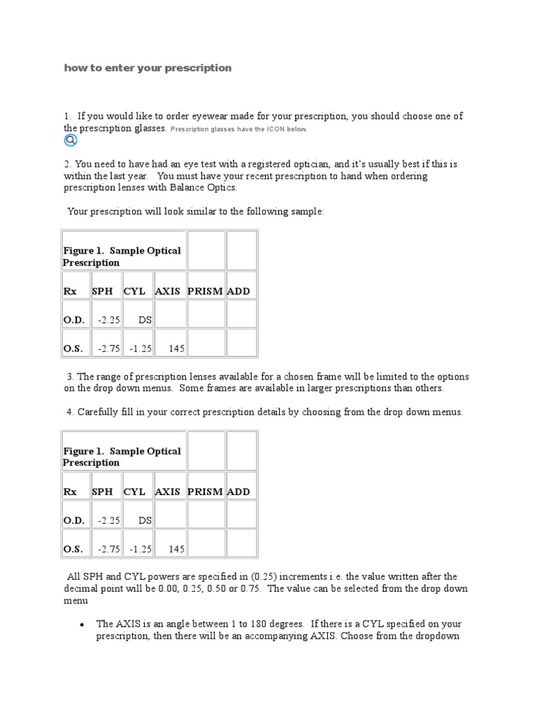 How To Enter Your Prescription: Figure 1. Sample Optical Prescription ...