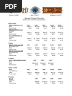 General Printing Price List