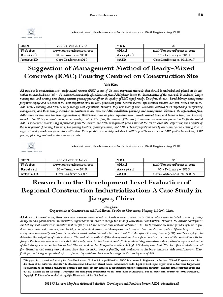 Suggestion of Management Method of Ready-Mixed Concrete (RMC) Pouring ...