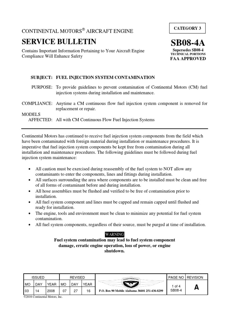 Continental Fuel Injection Contamnimation SB084A PDF Turbocharger Pump