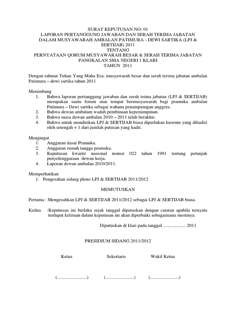 Contoh Surat Keputusan Dalam Musyawarah Pramuka