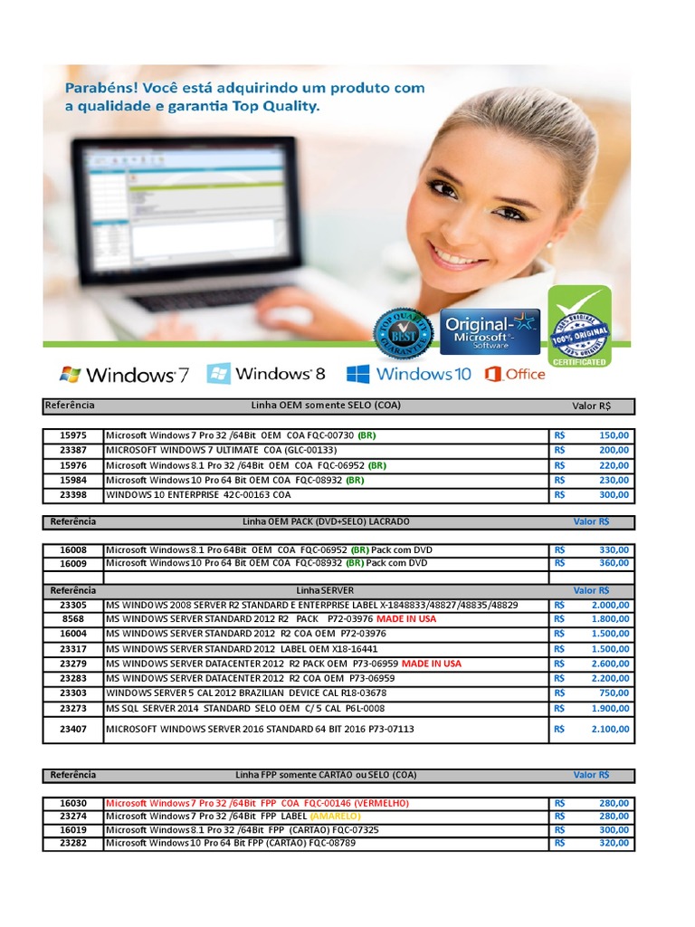 Tabela Licenças Windows | PDF | Microsoft Windows | Windows NT